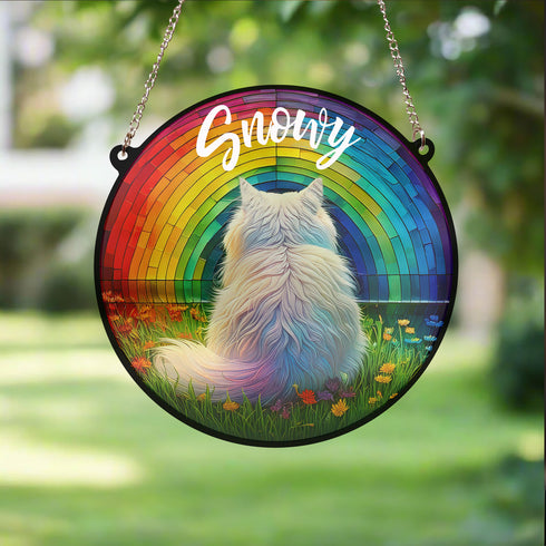 Persian Cat Rainbow Bridge Personalised Stained Glass Effect Suncatcher